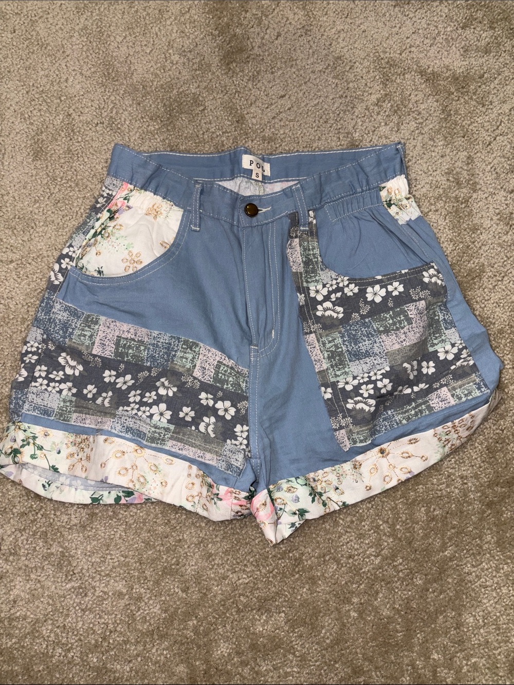 POL Blue Patchwork Floral Women's Shorts